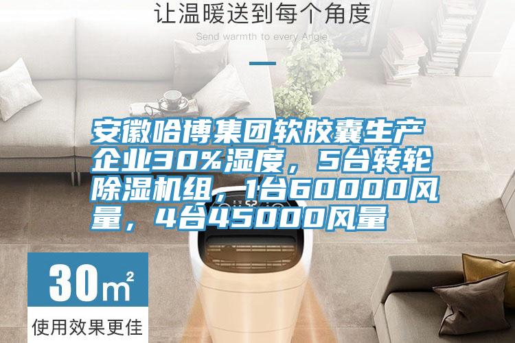 安徽哈博集團軟膠囊生產(chǎn)企業(yè)30%濕度，5臺轉(zhuǎn)輪除濕機組，1臺60000風量，4臺45000風量